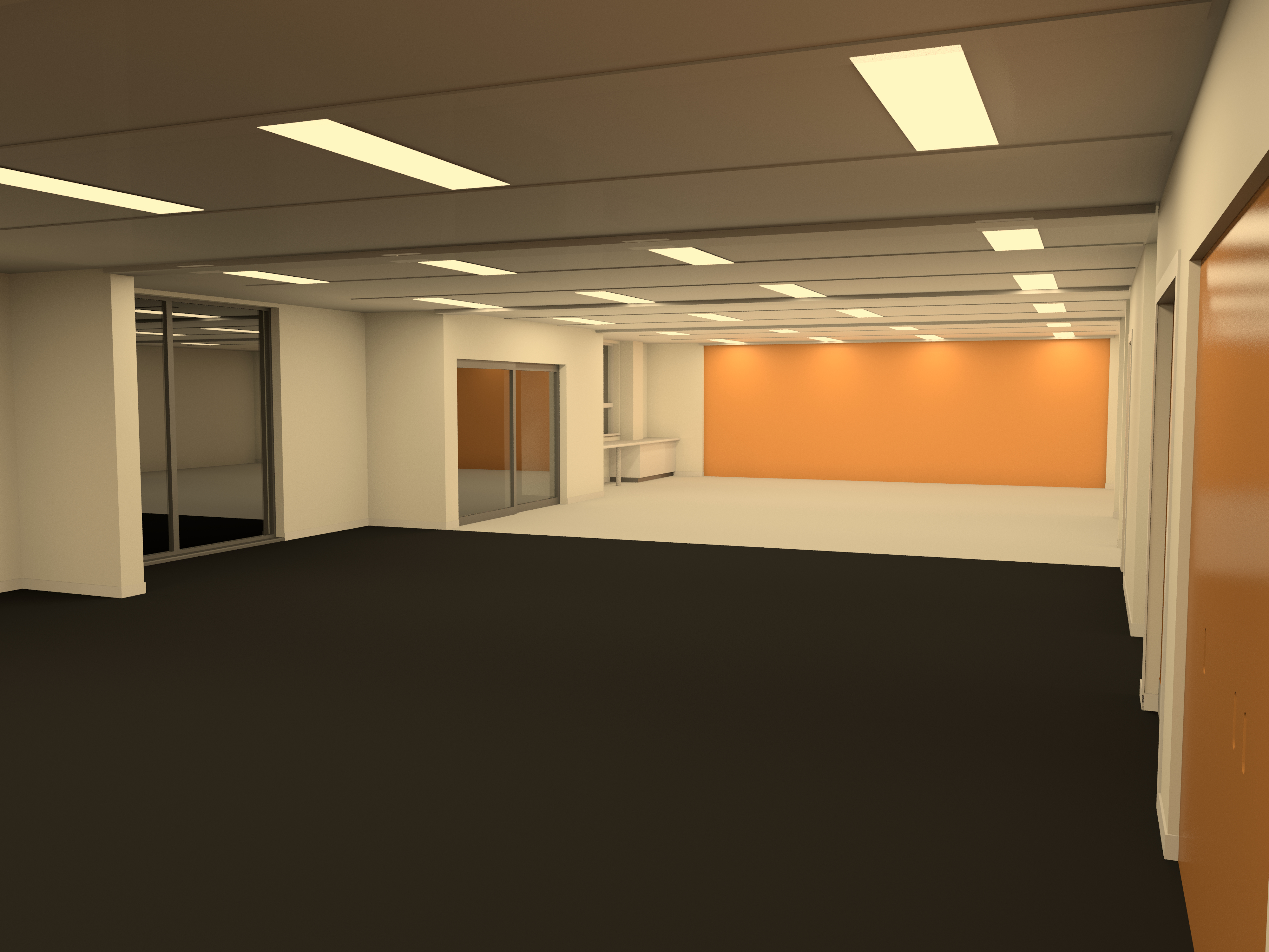 A shot of the conference room with no furniture in it.