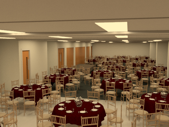 An alternate shot of the room, showing the tables with red velvet tablecloths.