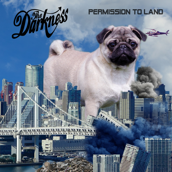 An album cover depicting a giant pug towering over a ruined city, a la Godzilla.