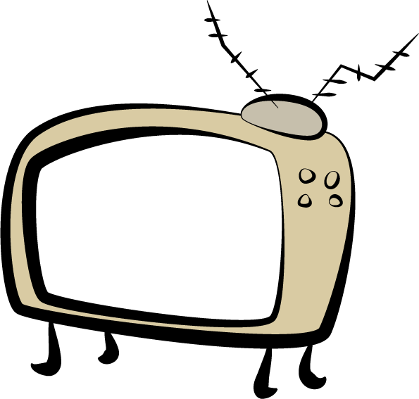 A stylised cartoon television with old style wonky antenna.